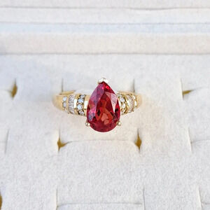 Padparadscha Sapphire & Genuine Moissanite Ring.